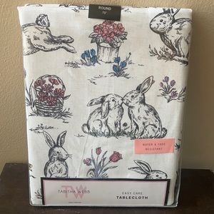 Tabitha Webb Anthropologie Tablecloth Easter Bunny Rabbit Baskets Floral  70”